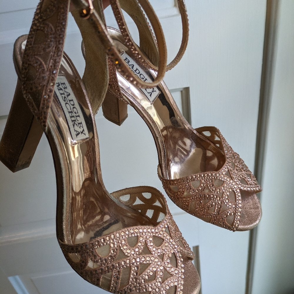 Badgley Mischka Hart Crystal Embellished Open-Toed Heels
